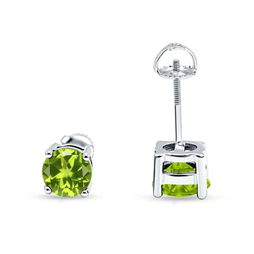 Solitaire Screw Back Stud Earring Brilliant Round Simulated Peridot CZ Solid 925 Sterling Silver